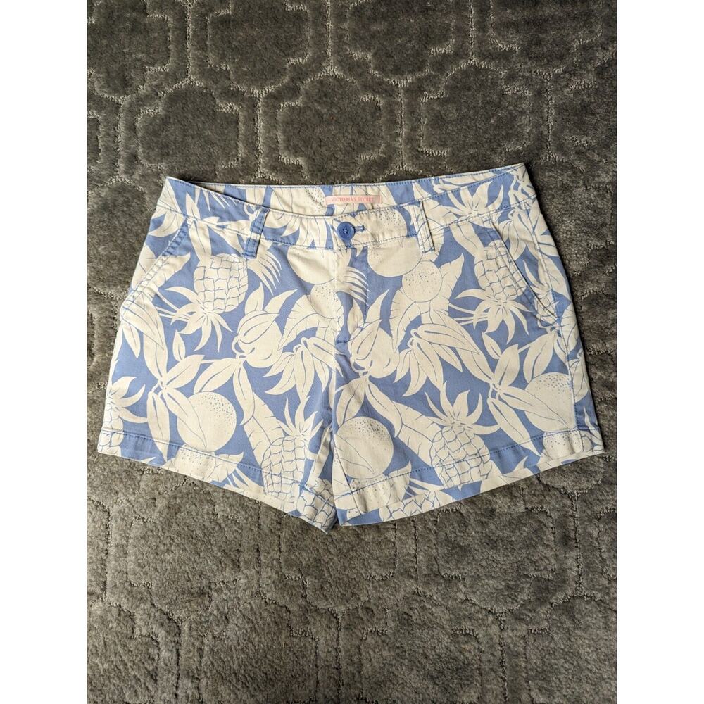 Victorias Secret Pineapple Chino Shorts WOMENS Size 4 Floral Flat Front Blue